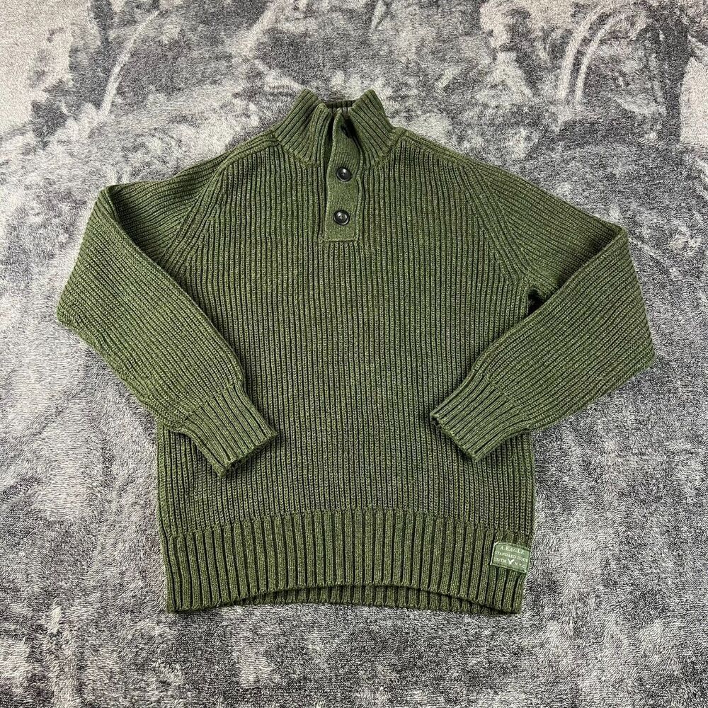 American Eagle Ribbed Chunky Knit Sweater Fisherman Green Crewneck Men's L*